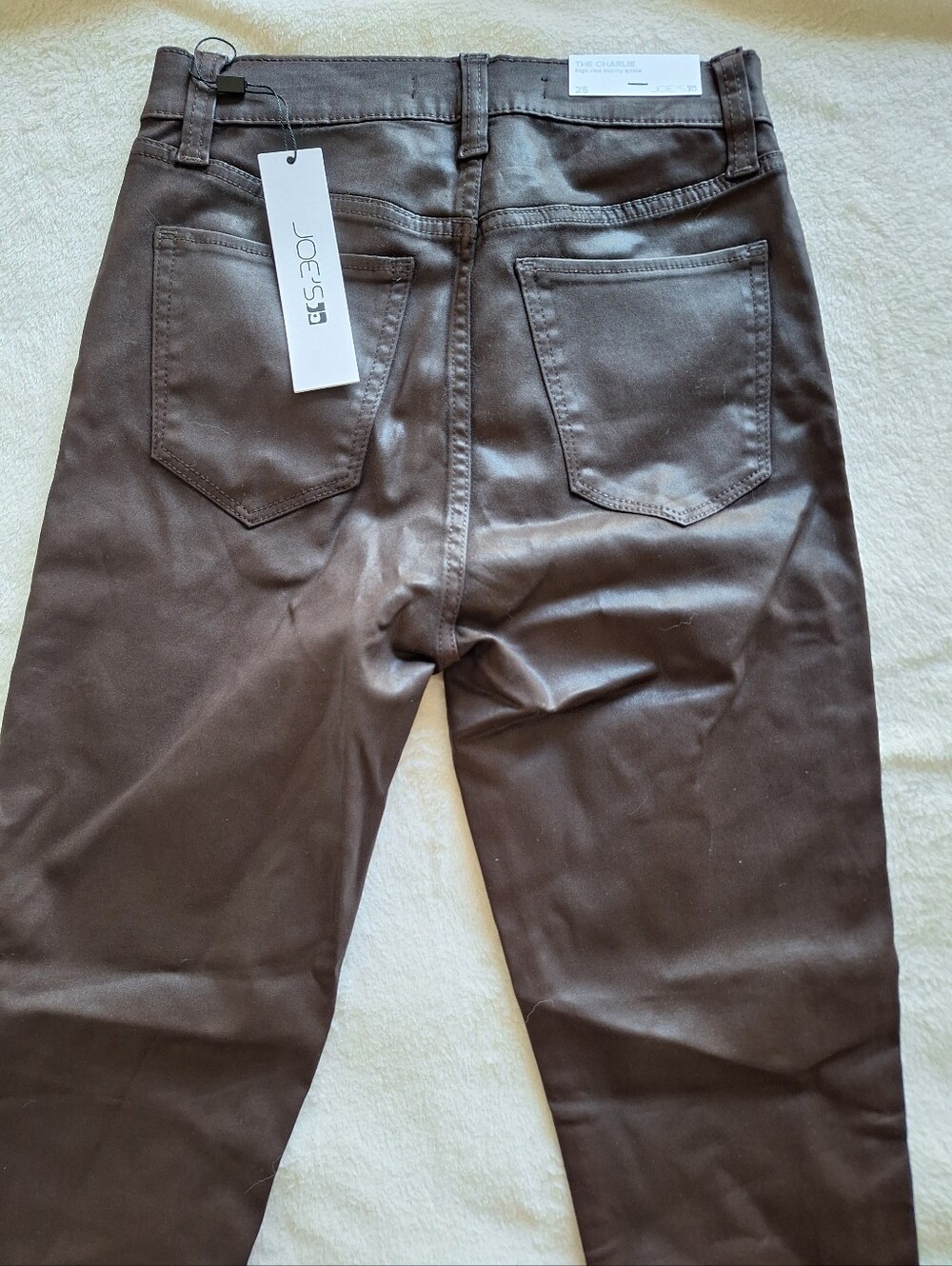 Joe's Jeans The Charlie High Rise Coated Skinny Ankle Pants 25 Glazed Brown NWT - Picture 8 of 8